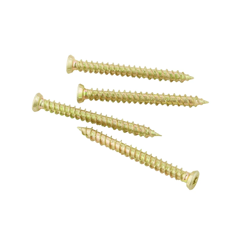 Yellow zinc plated concrete screws for window with plum drive