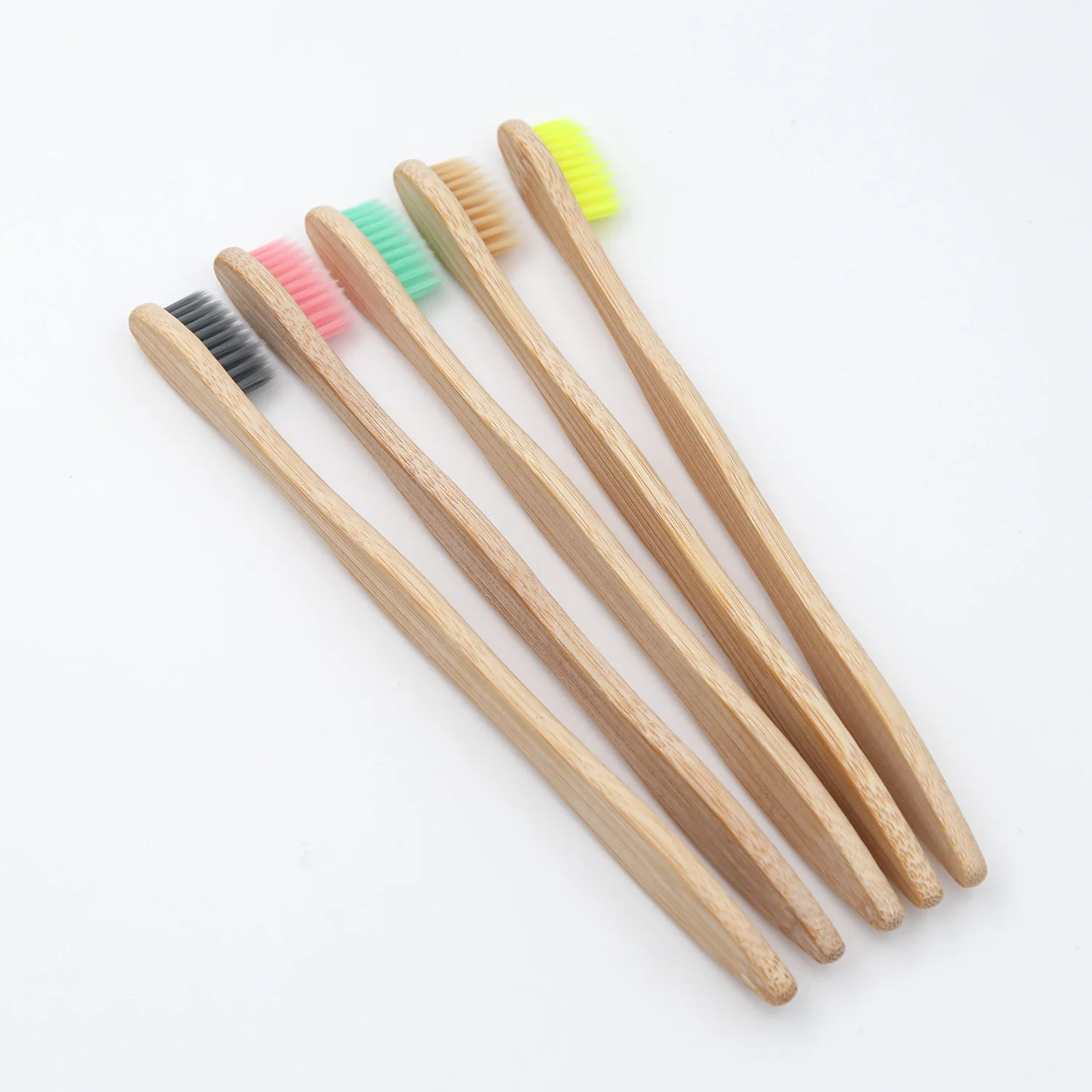 Natural Bamboo Biodegradable Adult Toothbrush Curve Flat Handle Vegan Product BPA Free Kraft box package pack of 10