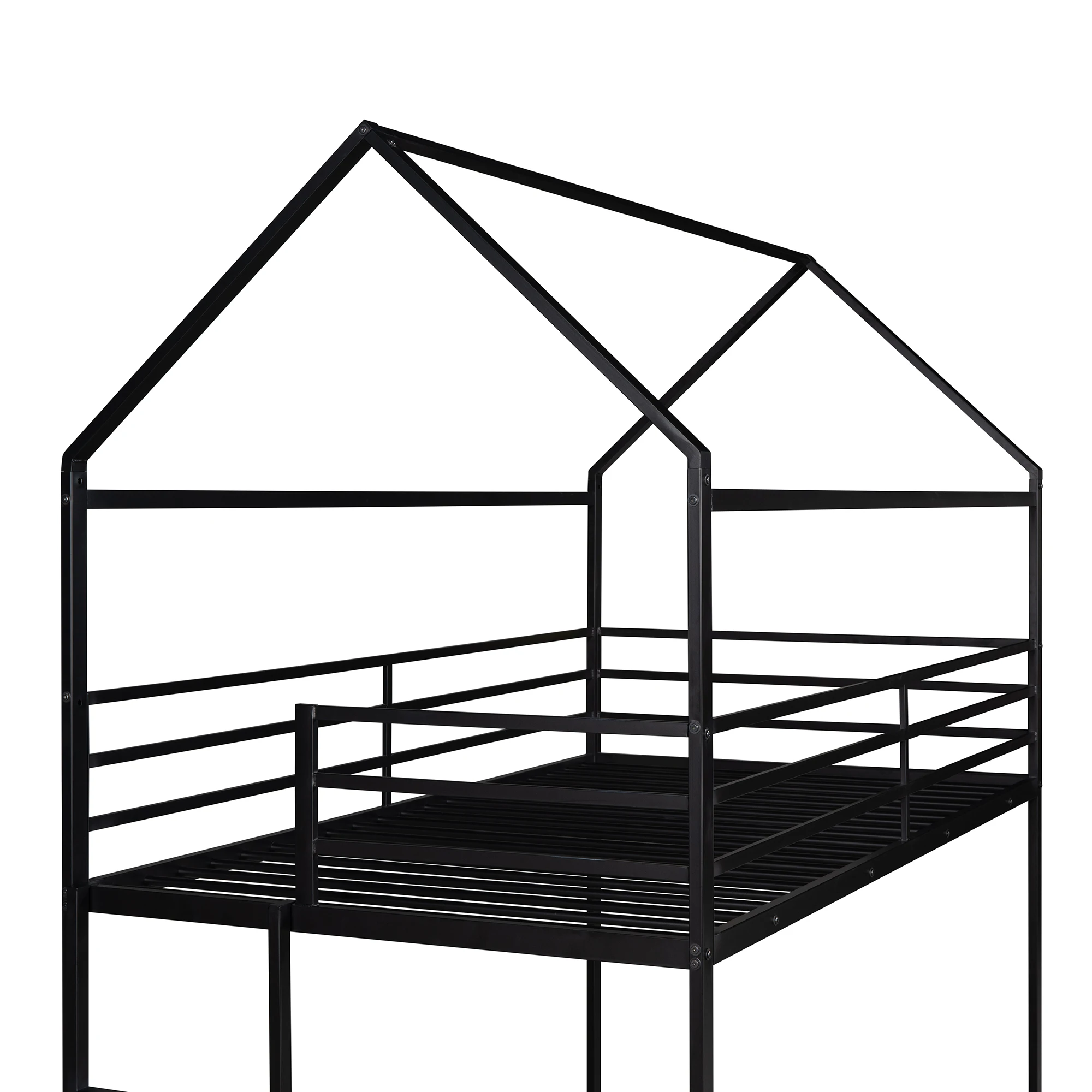 Bunk Beds for Kids Twin over Twin House Bunk Bed Metal Bed Frame Built-in Ladder,No Box Spring Needed Black