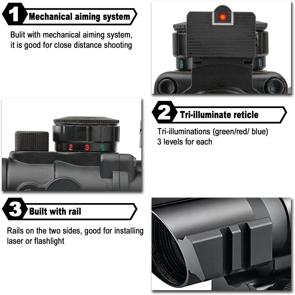 
Tactical guns and weapons army Red Green Blue 4x32mm scope optics riflescopes Illuminated Top Fiber Optic dot Sight 