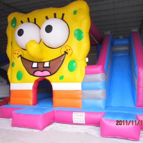 Large customized SpongeBob design inflatable castle slid bouncer jump castle with air for kids play park