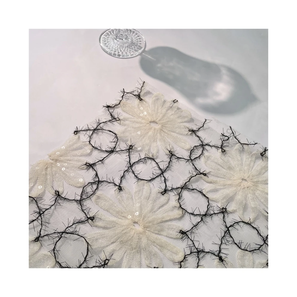 Хорошая цена хорошего качества блесток 3D Цветочная вышивка хлопковая вуаль ткань