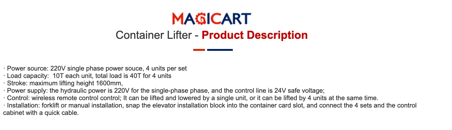 Customized Container Lifter with Core Motor Component