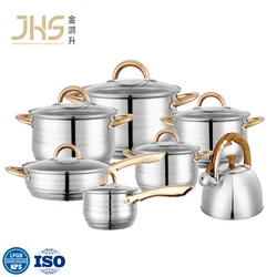New Factory Wholesale Thickened Stainless Steel Pot Set Kettle Milk Pot Soup Pot Pan 13 Piece Cookware Set