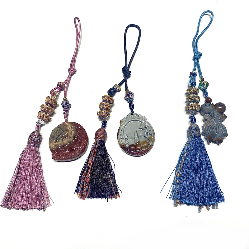 Wholesale natural High Quality crystal Necklace pendant sculpture and  agate carving tassel for gift