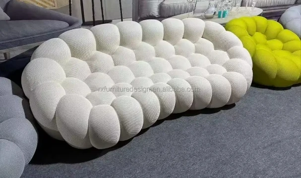 Luxury Customized French Bubble Fabric Sofa Set Modular Tufted Reclining Leisure Furniture Hotel Living Room Private Residence