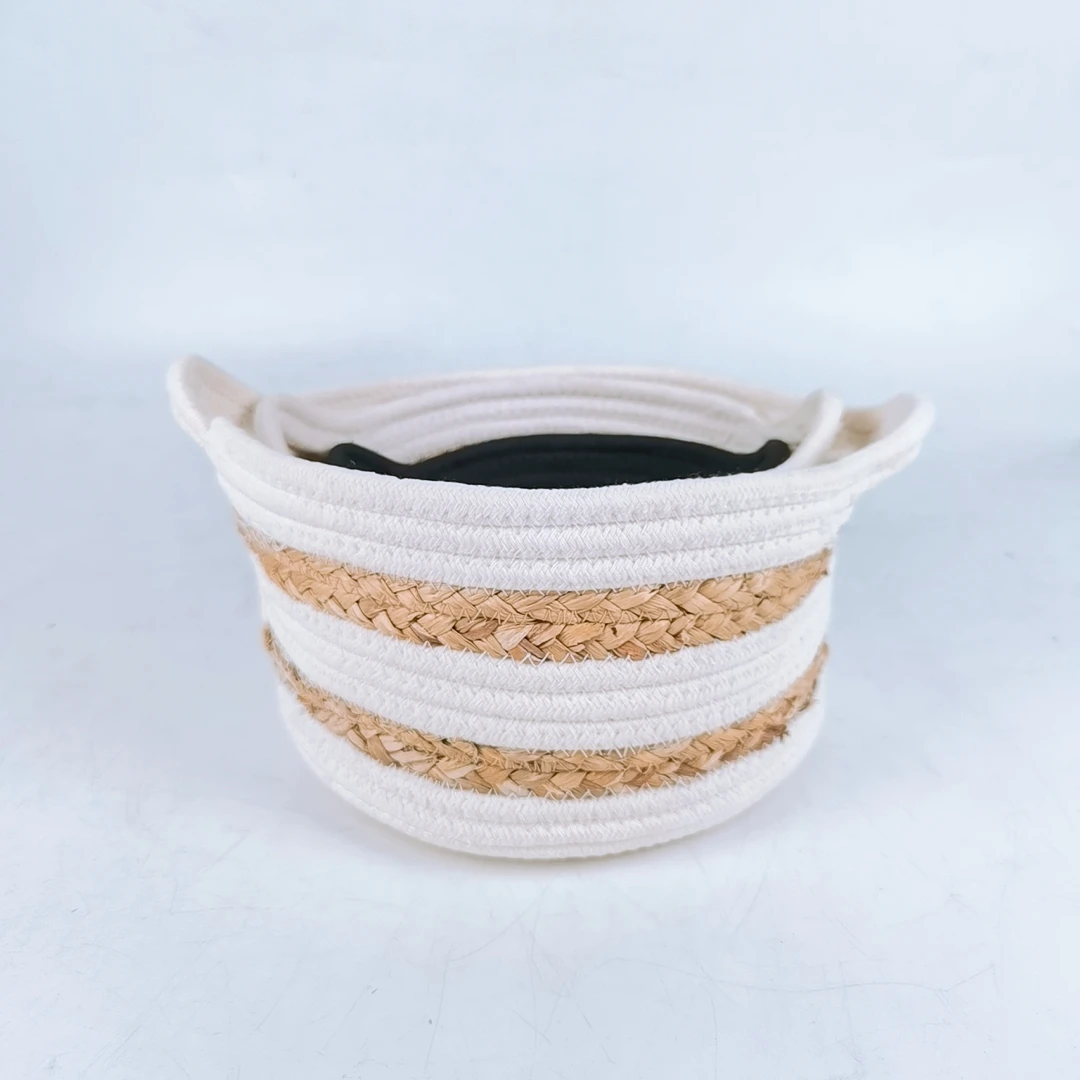 Nature White Rope Fabric Coiled Rope Small Knit Basket Trays Small Shallow Woven Baskets