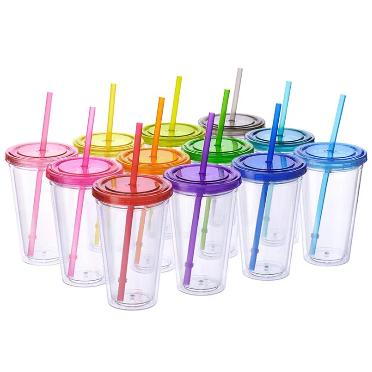 wholesale 12oz 16oz 24oz acrylic tumblers reusable drinking coffee plastic straw cup with dome lid