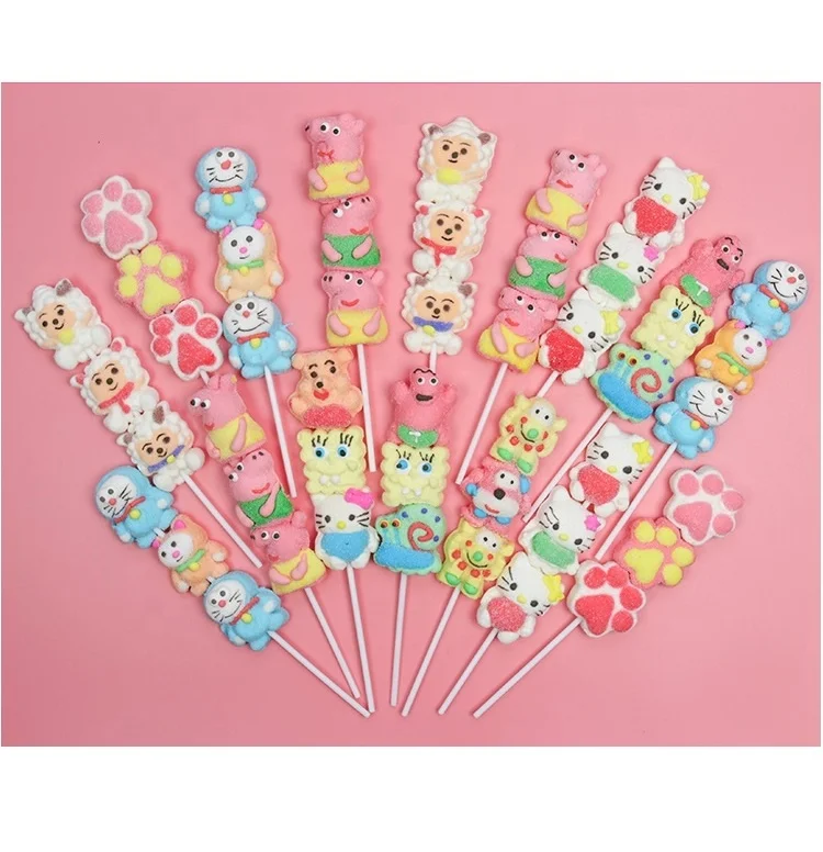 35g BBQ stick handmade Cartoon mix animal shapes assorted flavors marshmallow pop candy
