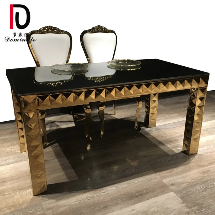 unique design stainless steel mirror glass table dining table for wedding
