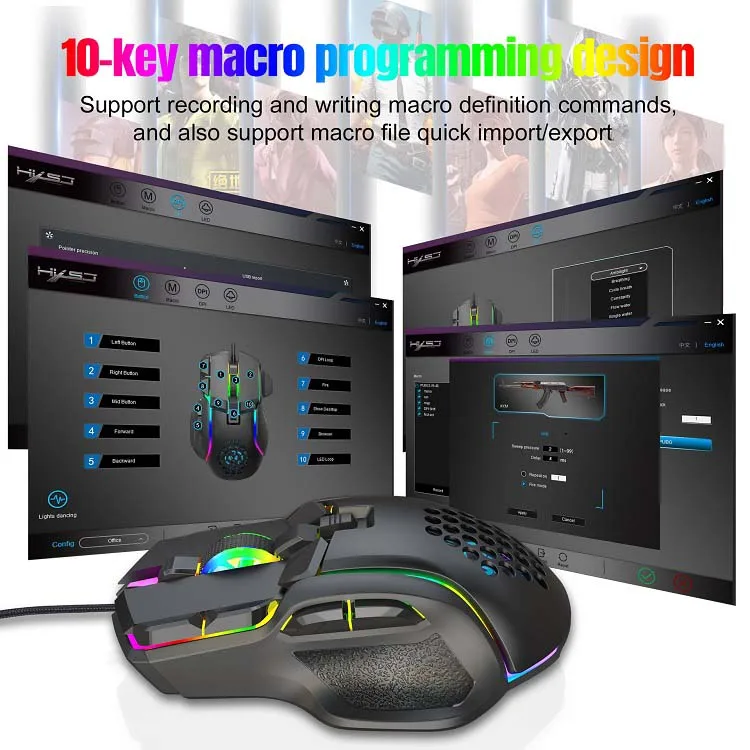10D 6level Adjustable 12800DPI 13RGB Lighting Mode Wired Programmable Gaming Mouse Gamer Wired Mouse
