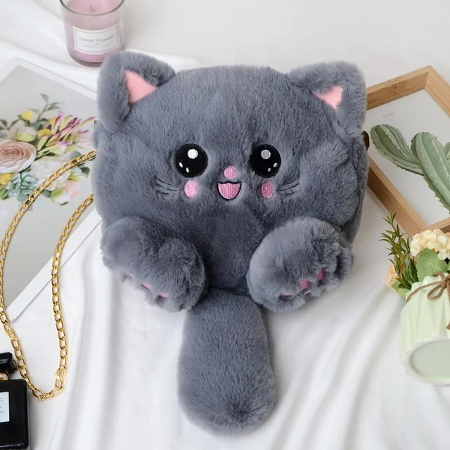 new cute plush cat bag fashion faux fur shoulder bag for girls and ladies