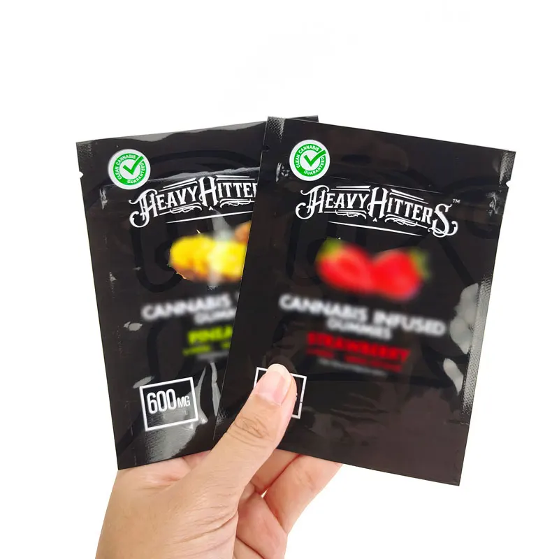 
Heavy Hitters Mylar Bag Black 2020 Newest Gummies Edibles Packaging Bag 600mg with Label Sticker Zipper Smell Proof Mylar 