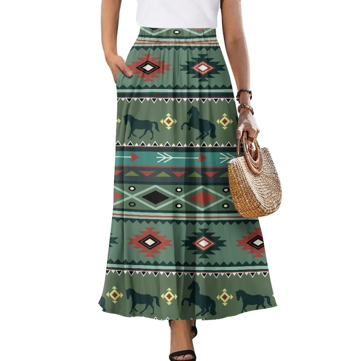 Direct Selling Digital Printed Fashion Long Skirts for Women Stylish Native A-line Maxi Skirt