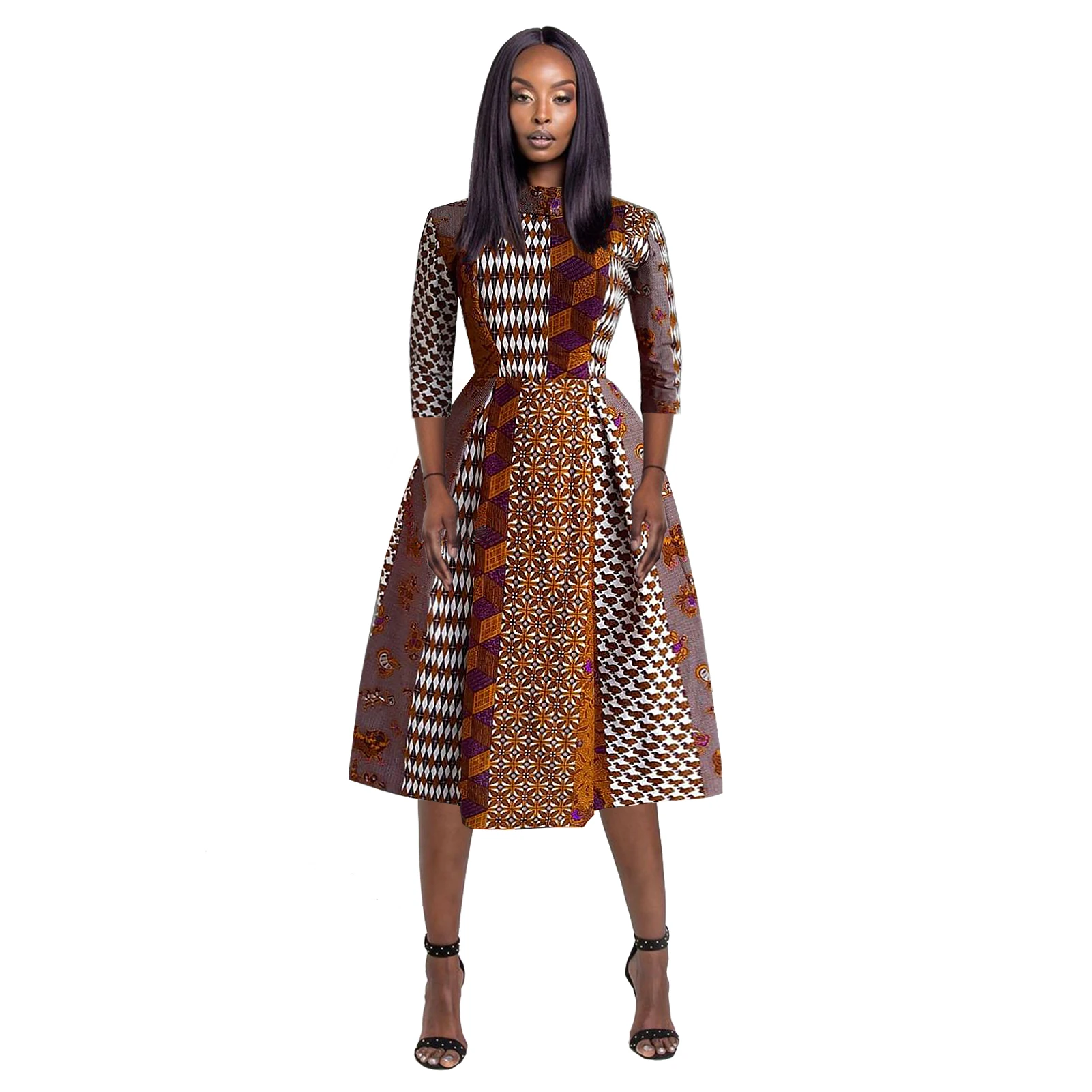 
Vintage African Floral Printed Dress Traditional Dashiki Ankara Back Collar Long Sleeve Casual Summer Dresses 