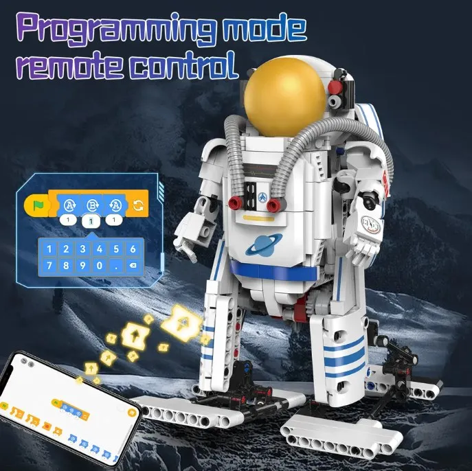 2.4Ghz 3 In 1 Space Astronaut Programming App Remote Control DIY Assembly Building Block Stem Walking Robot Model Toy For Kid