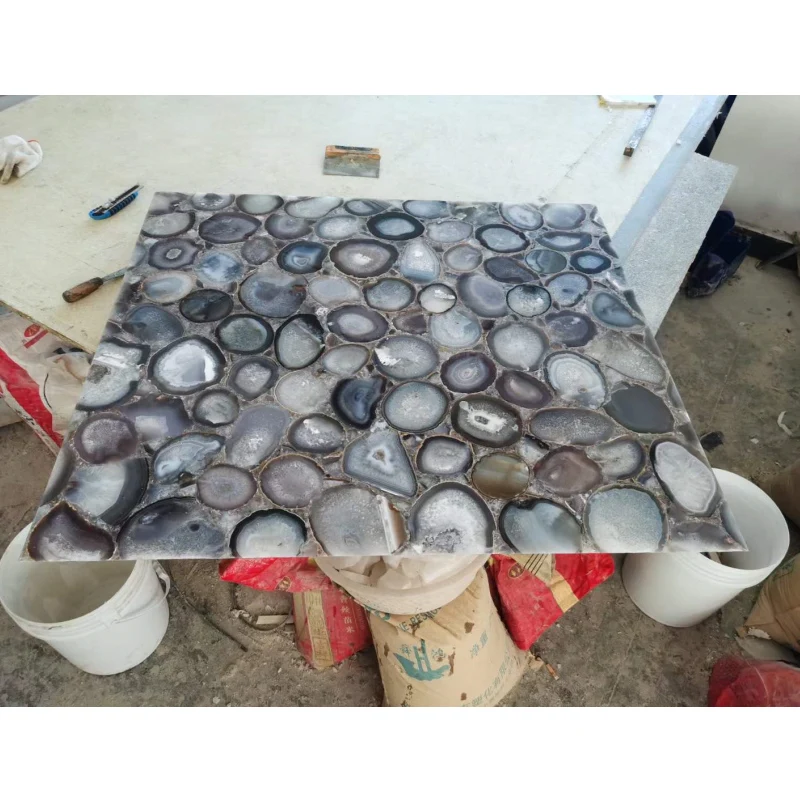 Elegant backlit grey agate stone dining table