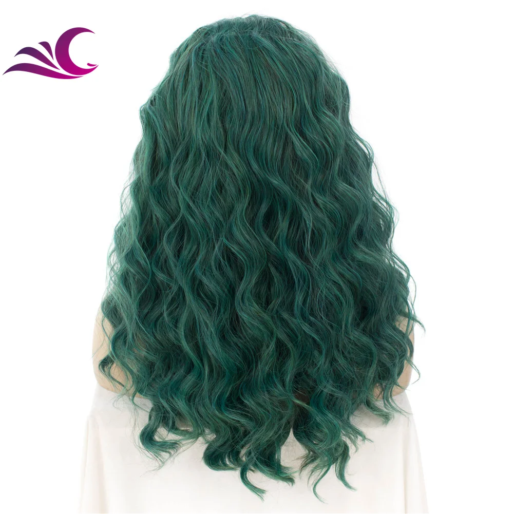 Celebrity Wholesale Anime Cosplay Wigs Dark Green Colour Heat Resistant Lace Synthetic Curly Hair Lace Wigs for Drag Queen