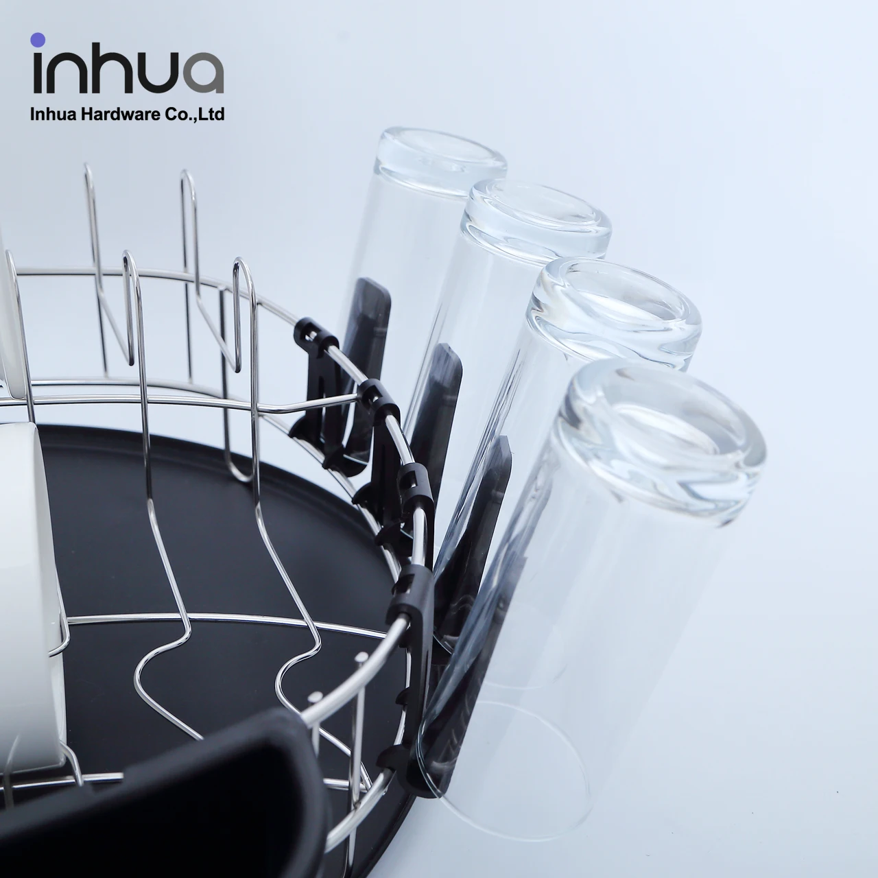 
high quality 304 stainless steel dish rack single layer dish drying rack kitchen storage rack with 4 cup holders and drainboard 