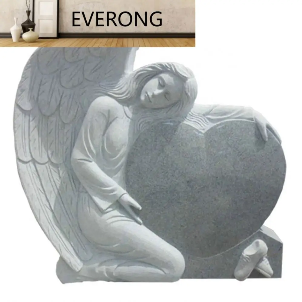 White Granite Angel Heart Gravestone Headstones Monuments Cemetery Tombstone