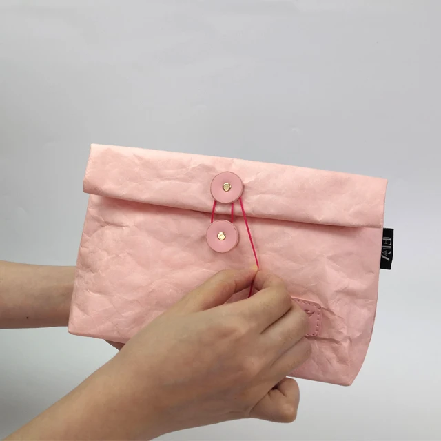 Custom Logo Tyvek Cosmetic Bag Top Folding Waterproof Pink Makeup Organizer Bag