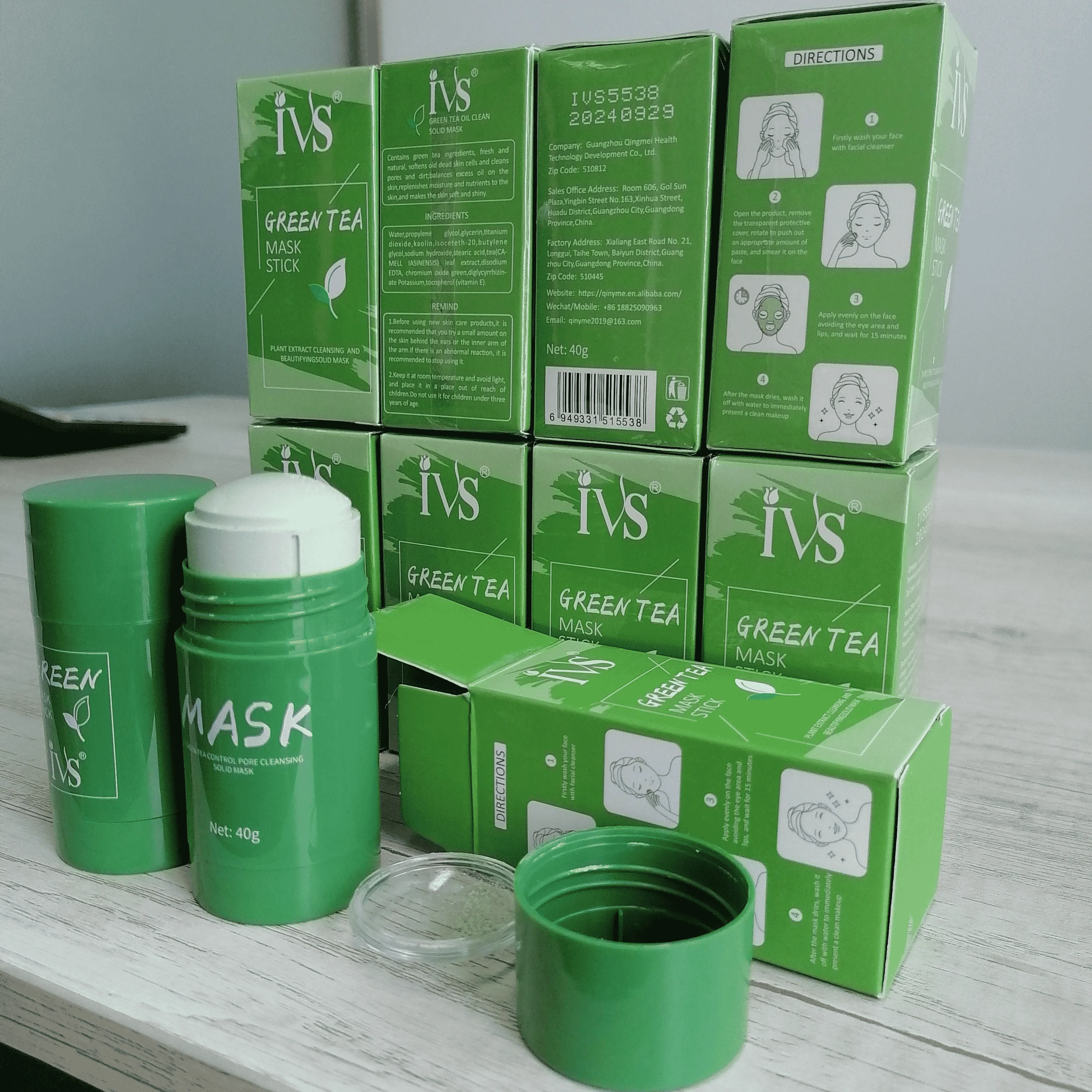 IVS Wholesales Natural Herbal Mud Musk Face Pore Detox Clay Facial Deep Cleansing Purifying Green Tea Mask Stick