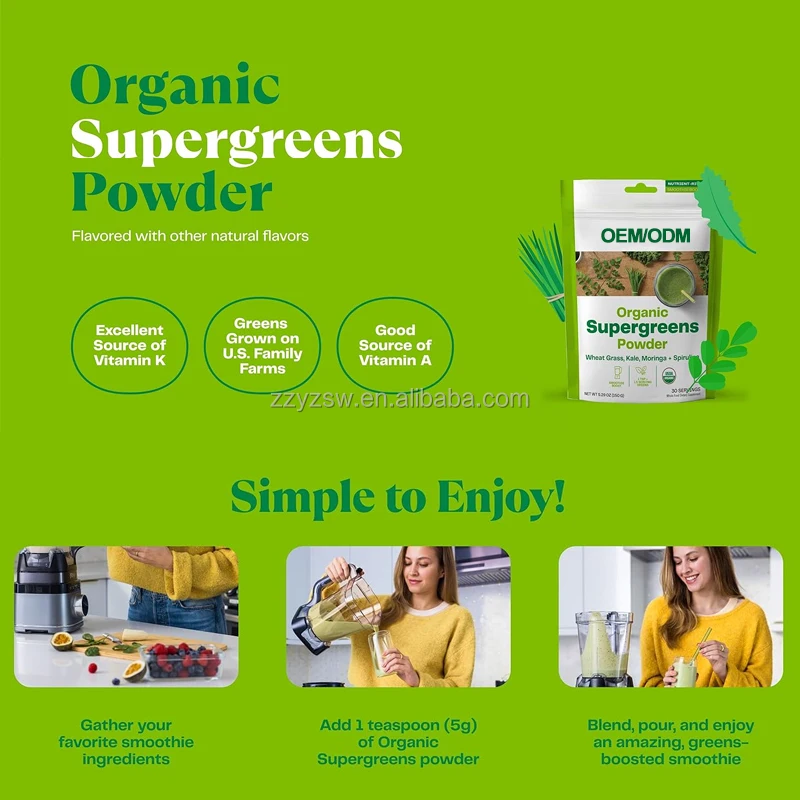 OEM/ODM Superfood Greens Blend Powder Tea with Digestive Enzymes Probiotics Vitamins-Supplements for Everyone Pregnant Women