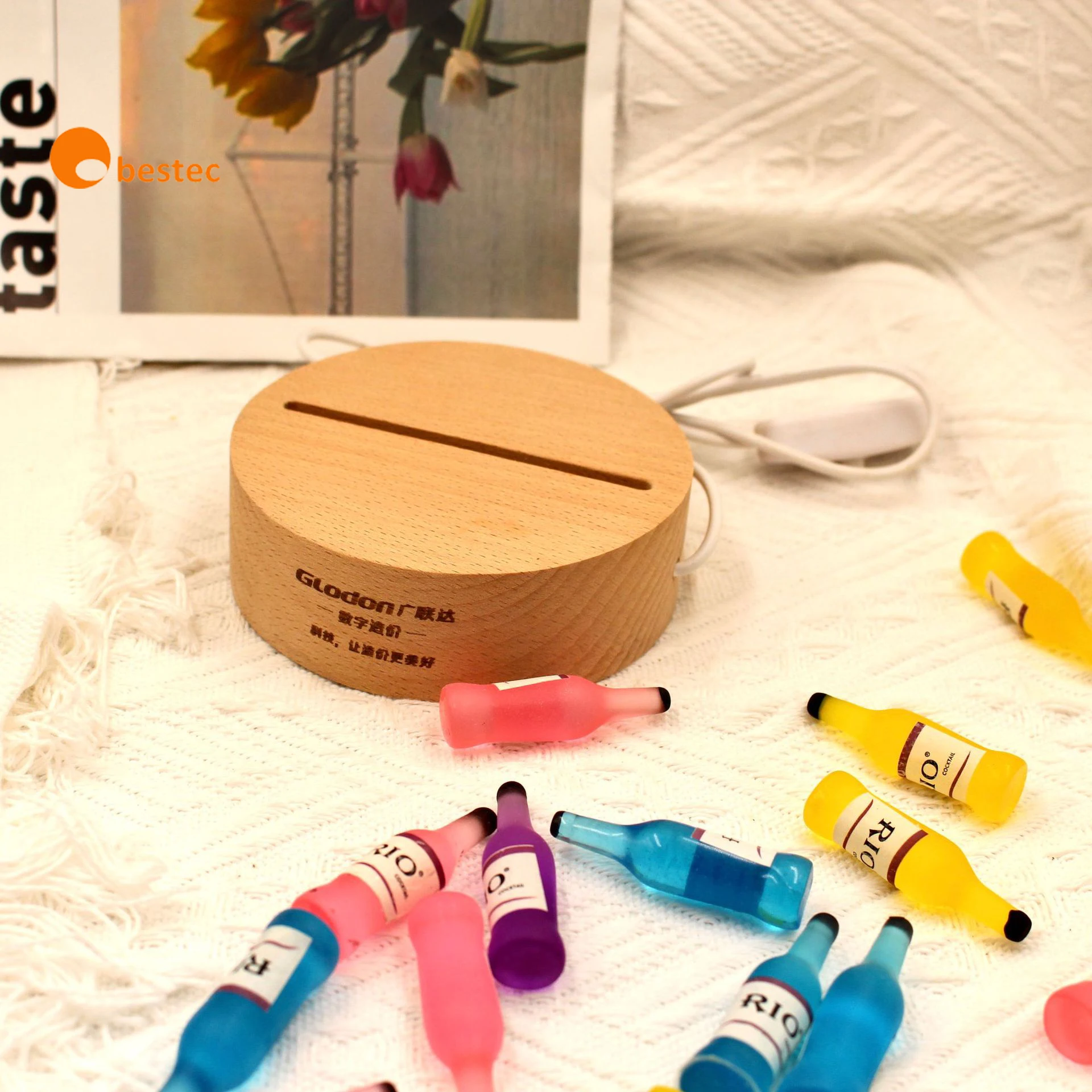 3D Glow Illusion Lamp for Plant Lover, Warm Colors Wooden Handmade Gifts Idea for Home Room Bookcase Decor