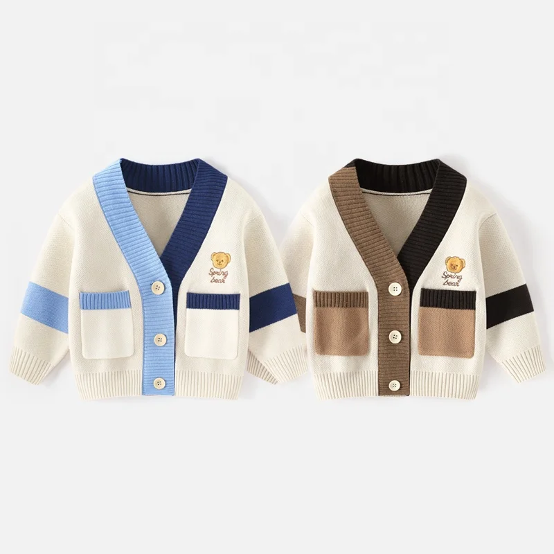 2023 NEW wholesale OEM Anti-pilling cotton baby cardigan blue boy Sweater for Toddler Children