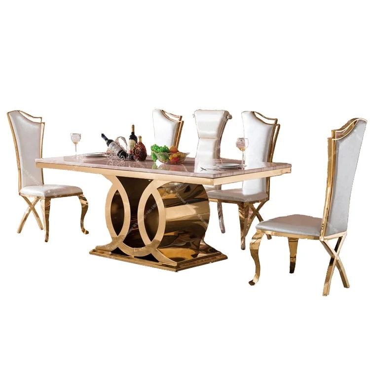 Modern Luxury stainless steel frame marble dining table set dining room furniture