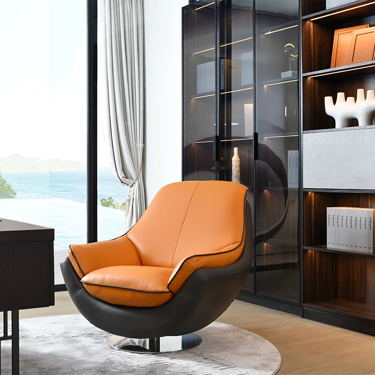 Four colors optional genuine leather swivel 360 degrees rotation leisure corner sofas for small spaces