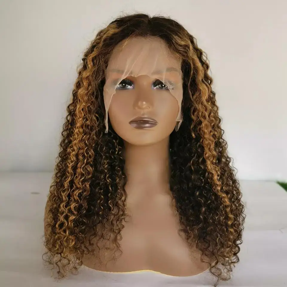 New fashion virgin Brazilian piano color human hair lace front wigs vendor, kinky curl transparent hd lace frontal wigs