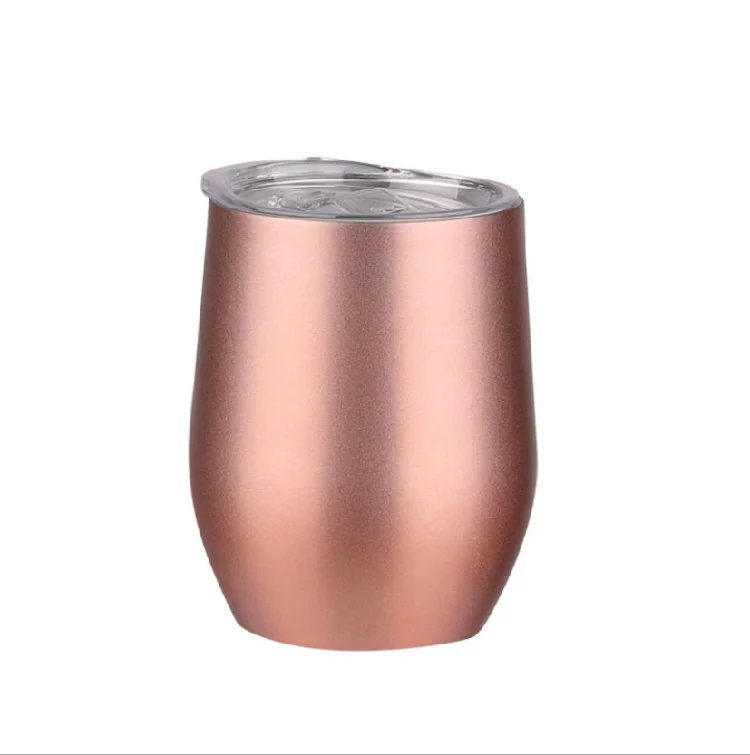 Double Wall Stainless Steel Stemless Insulated Wine Glass 12oz Coffee Mug Rose Gold for Champaign, Cocktail, Beer, Office