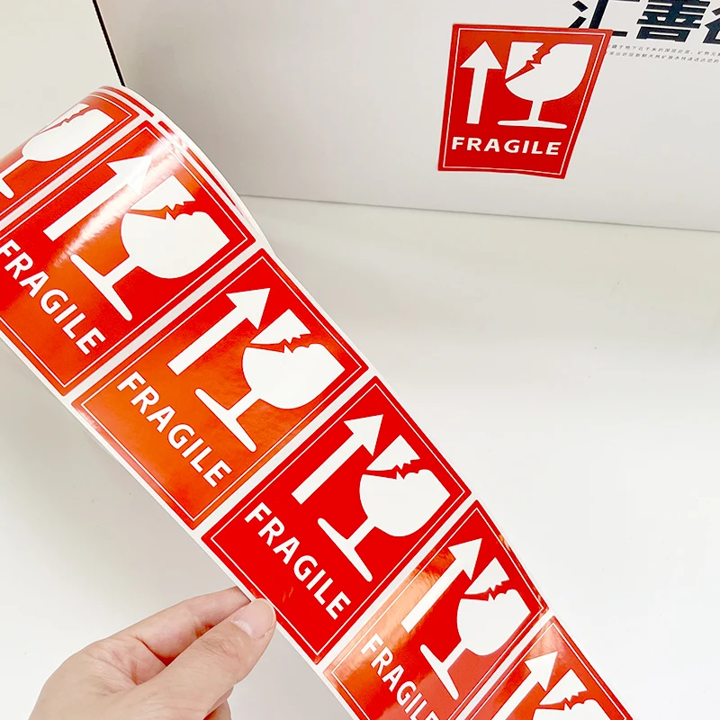 Custom Printing Breakable Red Warning Shipping Fragile Private Package Label Stickers Roll in Stock