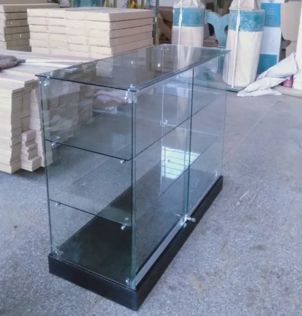 Custom High Quality Frameless Full Vision Product Display Glass showcase Counter