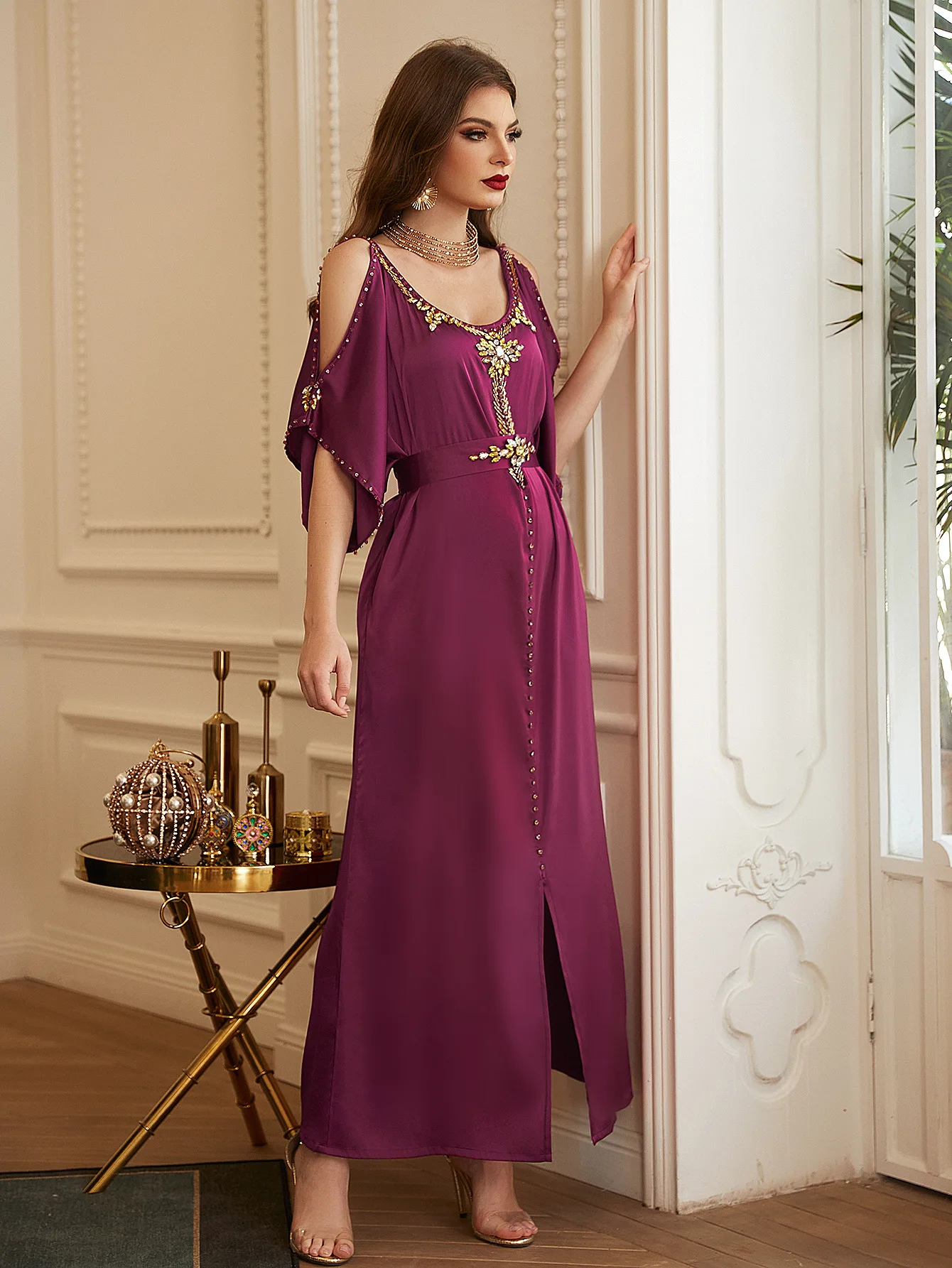 SIPO Grown Abayas Muslimah Islamic Clothing Modest Fashion Niqab Ladies Turkey Short Sleeve Crew Neck Off Shoulder Middle East