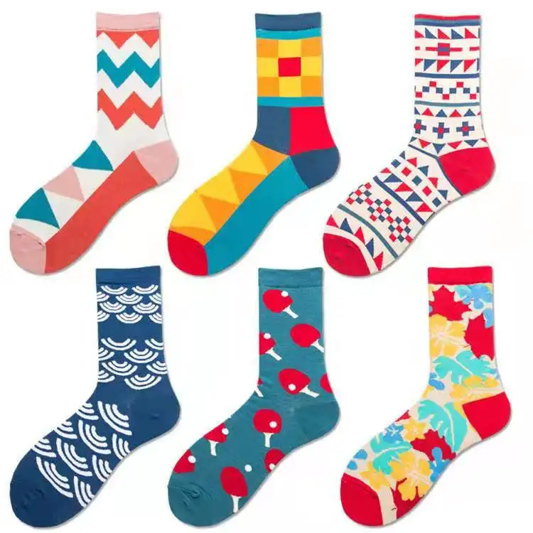 F044 Man socks seafood bird corn burger Zebra Shark illustration cotton socks