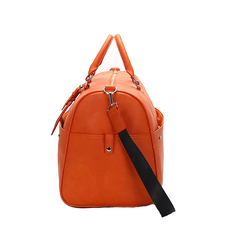 orange color faux Leather Duffel Bag Large Travel Bag Gym Sports Overnight Weekender Bag for men and women