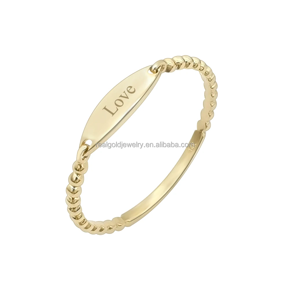 New Arrivals Wholesale Simple Design 14k Real Gold Ring with Personalized Name Women Customized 14K 18K Pure Gold Ring Jewelry
