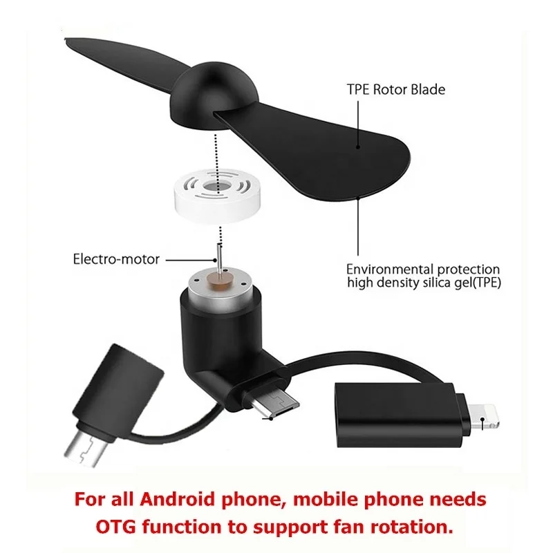 New Arrival 3 In 1 USB Mobile Phone Mini Fan Mini Portable Type-C Mobile Phone Fan For iPhone Air Cooling Android Fan