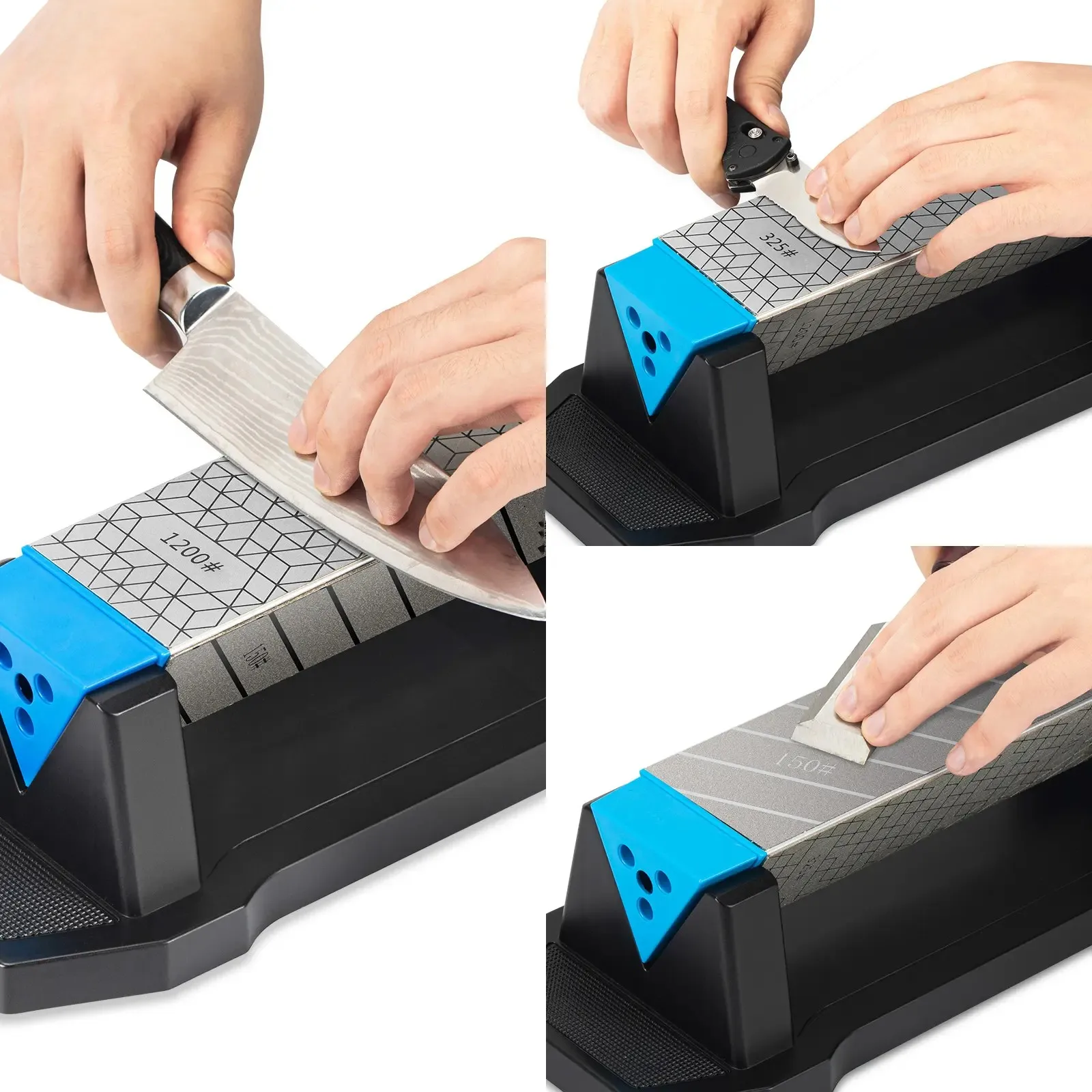 Professional Triple-sided Diamond Sharpening Stone with base for kitchen multifunctional knife sharpener