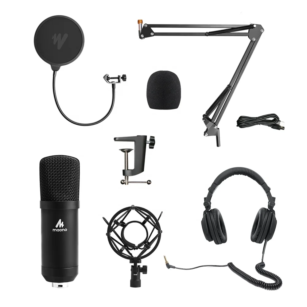 
Computer Microphone Studio Condenser Microphone Podcast Microphone With DJ Headphone With Monitor Function 