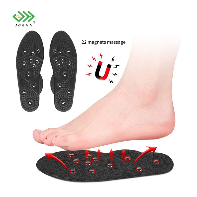 JOGHN Black Magnetic Insoles Foot Massage Shoe-pad Foot Therapy Reflexology Pain Relief Shoe Inserts for Man and Woman
