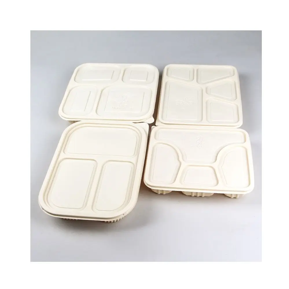 Disposable Tray Degradable Pulp School Canteen Takeout Packaging Multi Grid Lunch Box Cheap Sugar Disposable Plates For Food