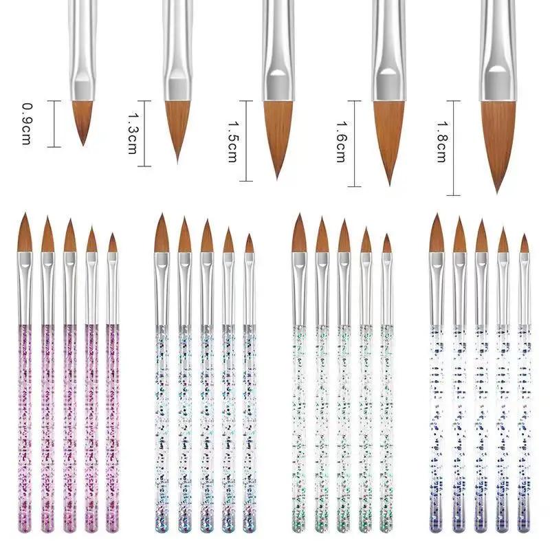 Jieniya Manufacture 100% Pure Kolinsky Sable Hair Round Acrylic Nail Brush Size 5 sets of nail crystal pens