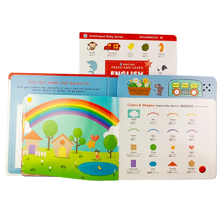 OEM Educational audio books for children Chinese Malay English kids learning sound book printing