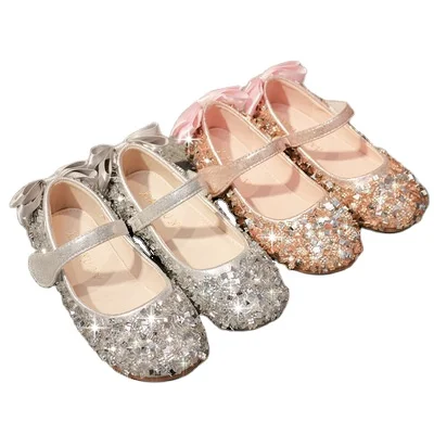 Туфли принцессы для девочек, весна 2021, детская обувь, кожаные туфли, Кристальные, с круглым носком, без застежки, на липучке, Qiyue Cat