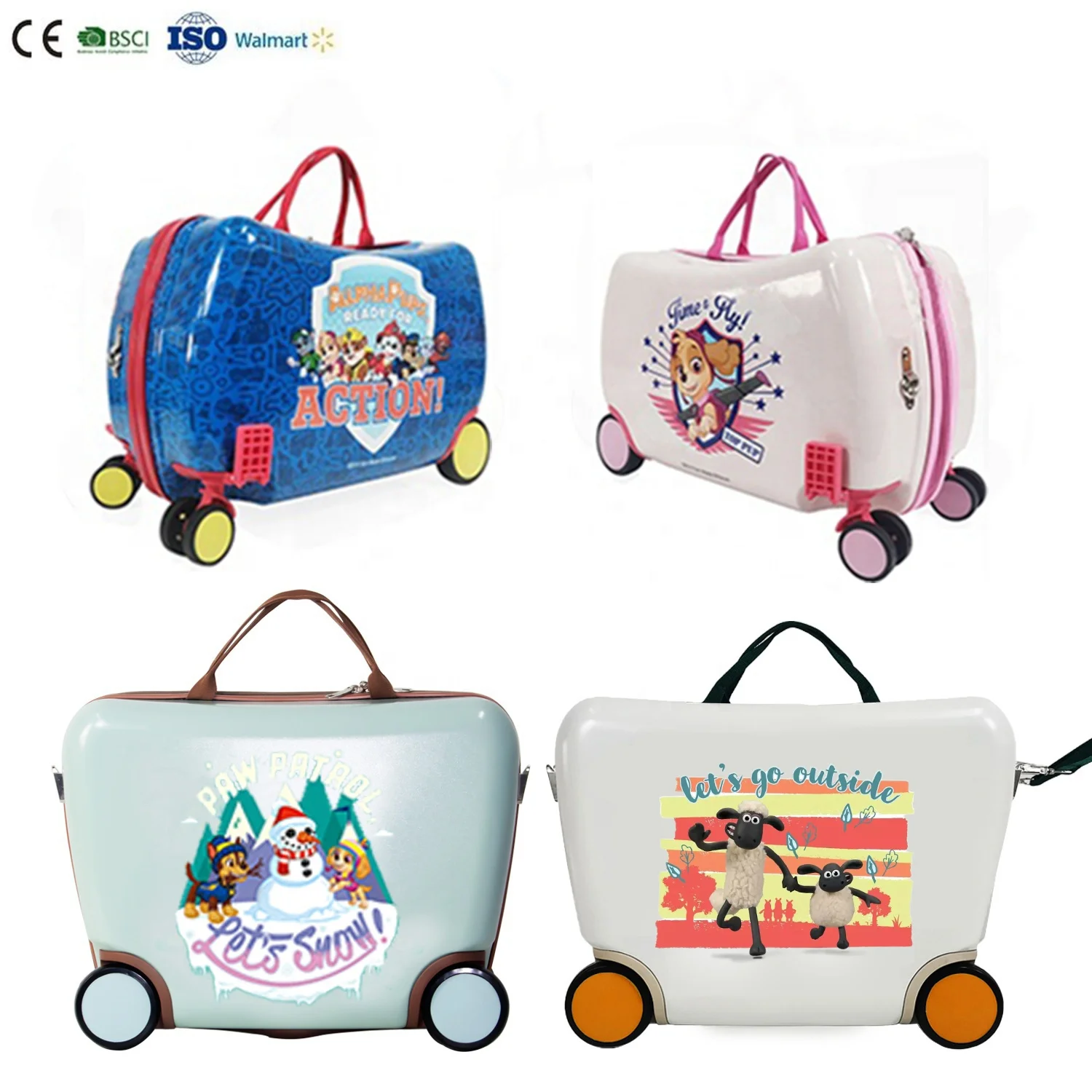 OEM manufacture abs 4 wheels 16 inch kids trolley luggage ride-on suitcase