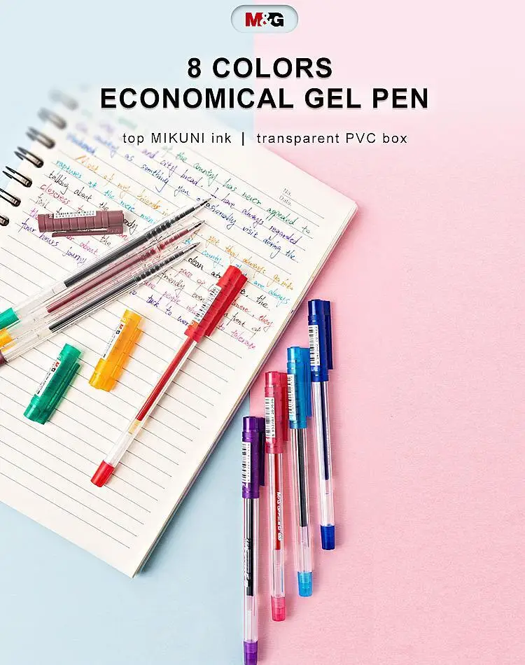 M&G Stationery 0.5mm Economic Multi-Color Plastic Gel Ink Ball Pens Wholesale with Custom Logo