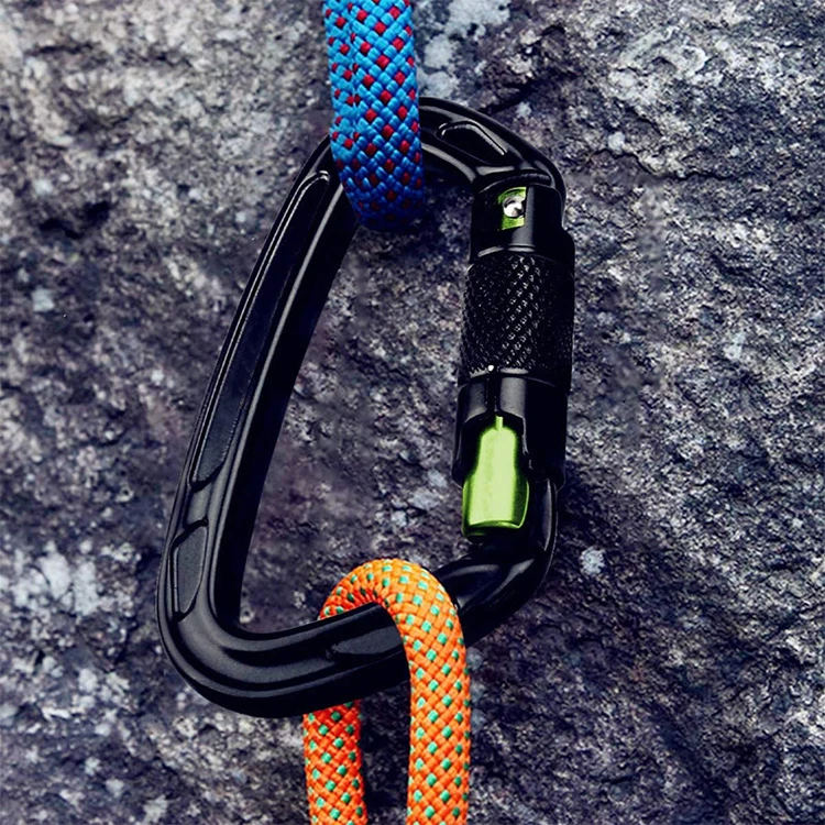 D shape 24kN automatic rock climbing aluminum karabiner new design carabiner